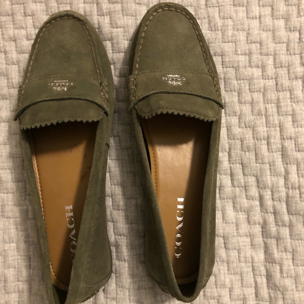 Coach Green Suede Flats Moccasin Style